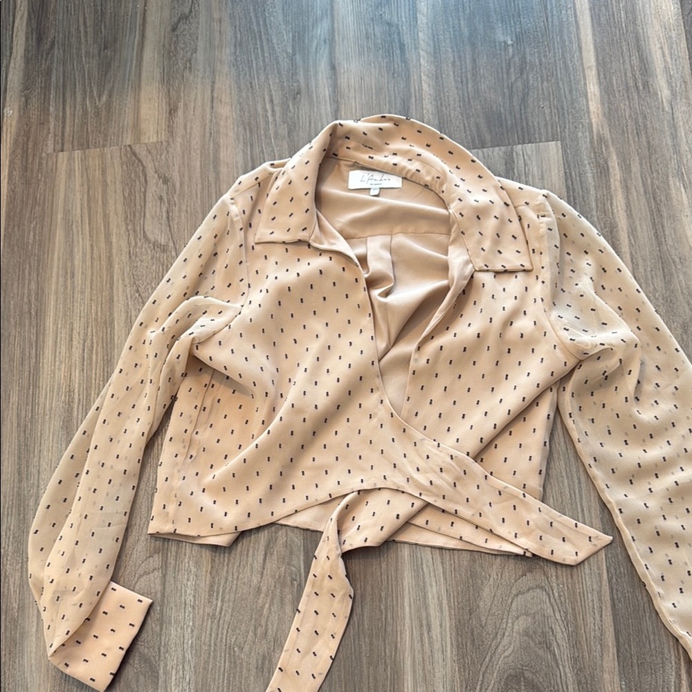 Elegant Tan Wrap Blouse